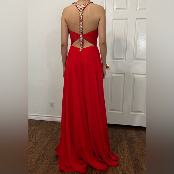 Princess Collection Red Evening Gown with Bedazzled Neckline Size 4 - Picture 5 of 8